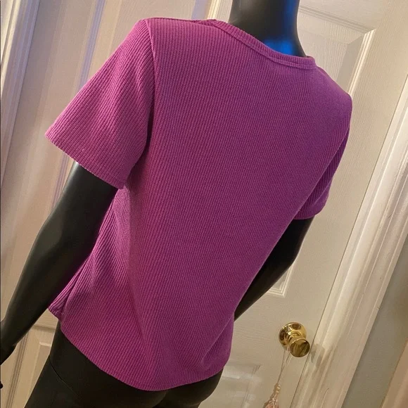 Love Nation Magenta Ribbed Short Sleeve Top - Picture 6 of 10
